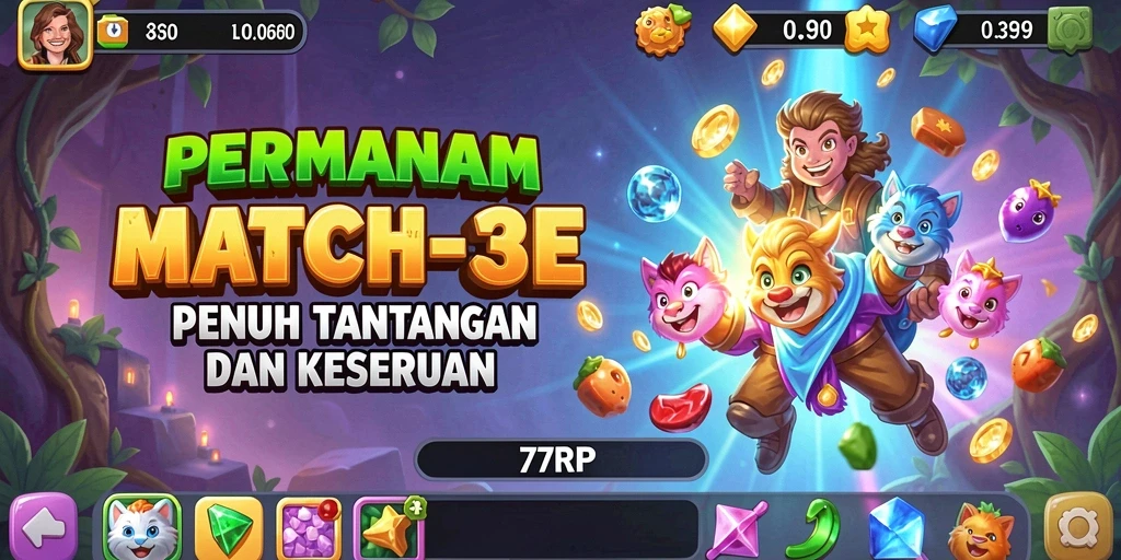 Gameplay Match-3 yang penuh warna dan menarik.