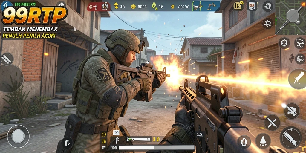 Tangkapan layar gameplay 99RTP yang menunjukkan aksi tembak-menembak yang dramatis.