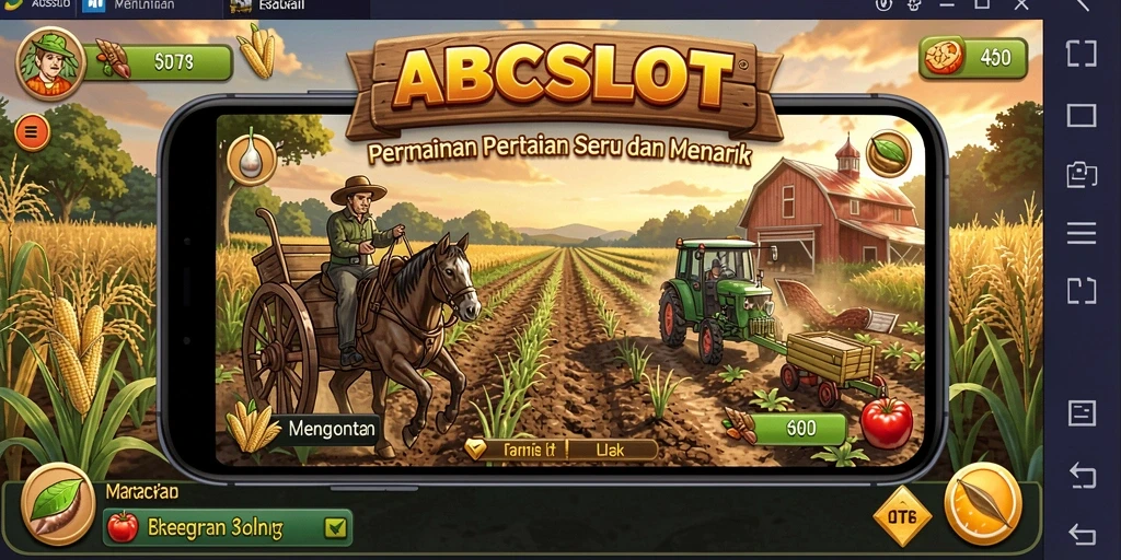 Tampilan gameplay ABCSLOT dengan ladang hijau yang subur dan tanaman beragam.