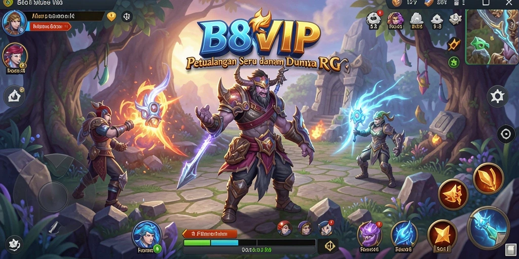Screenshot menampilkan karakter bertarung dengan monster dalam B8VIP.