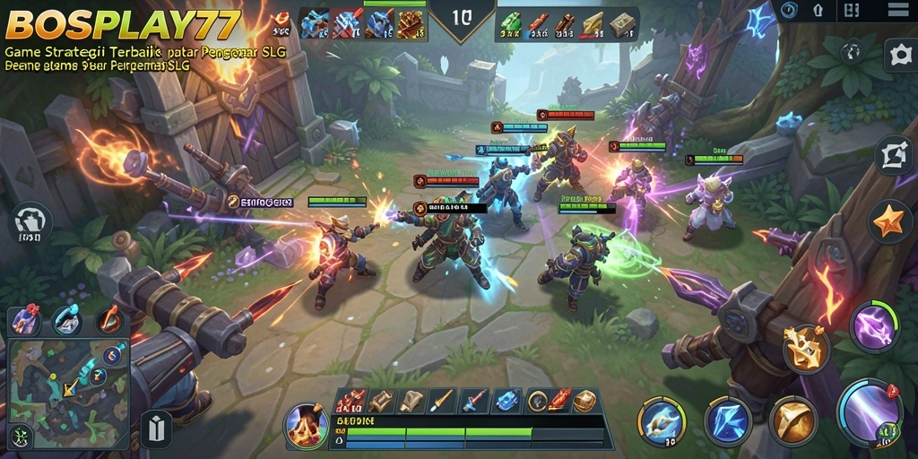 Screenshot utama menunjukkan aksi pertempuran seru di BOSPLAY77.