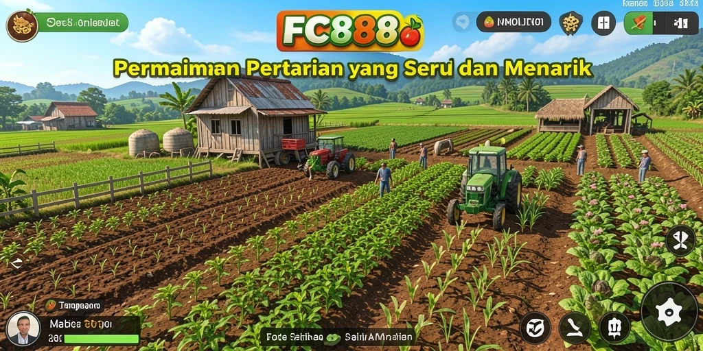 Screenshot FC888 menunjukkan aktivitas bercocok tanam yang seru.
