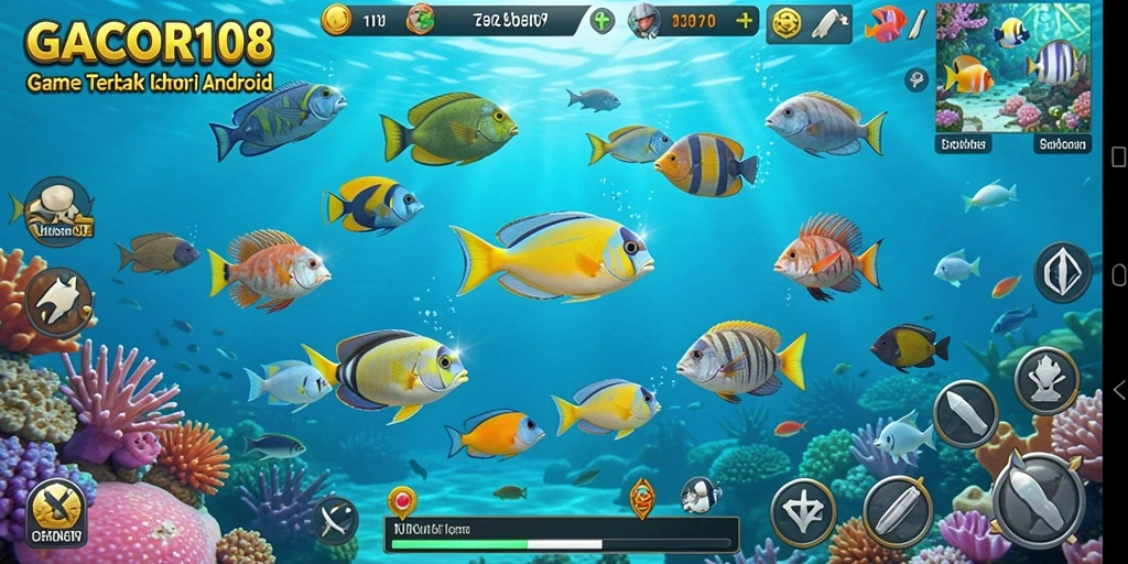 Tampilan gameplay seru dalam GACOR108 saat menangkap ikan.