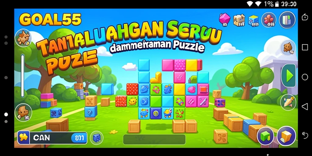 Screenshot utama GOAL55 menunjukkan gameplay Puzzle yang mendebarkan.