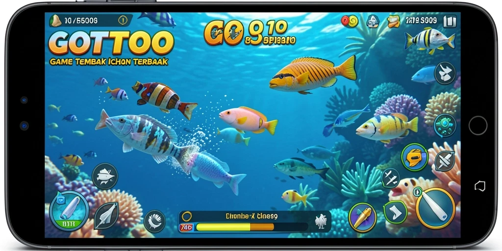Tampilan screenshot GOTOTO menampilkan aksi seru tembak ikan.