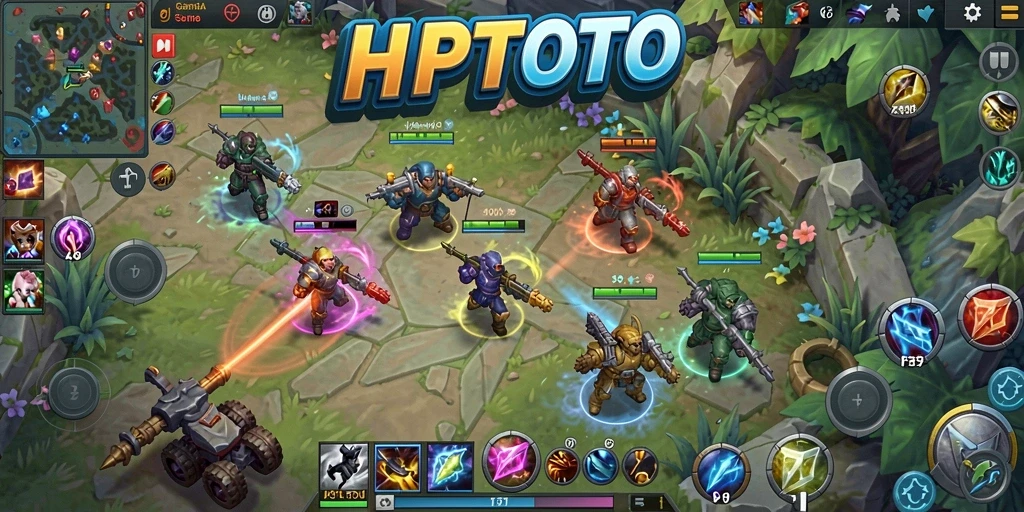 Tampilan gameplay HPTOTO dengan aksi MOBA yang seru.