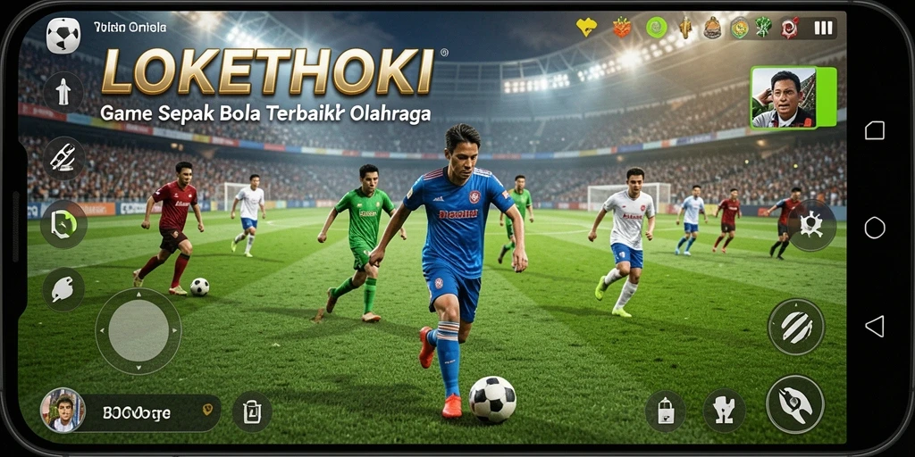 Screenshot gameplay LOKETHOKI yang menampilkan aksi pertandingan sepak bola.
