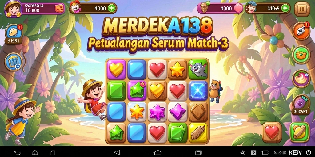 Tampilan menarik gameplay Match-3 di MERDEKA138.