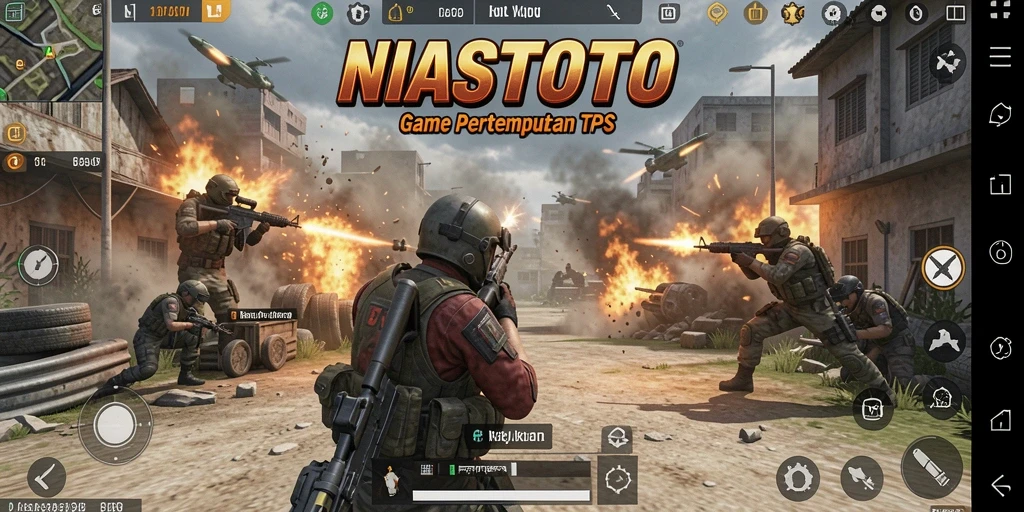 Screenshot gameplay NIASTOTO yang menunjukkan aksi pertempuran TPS.