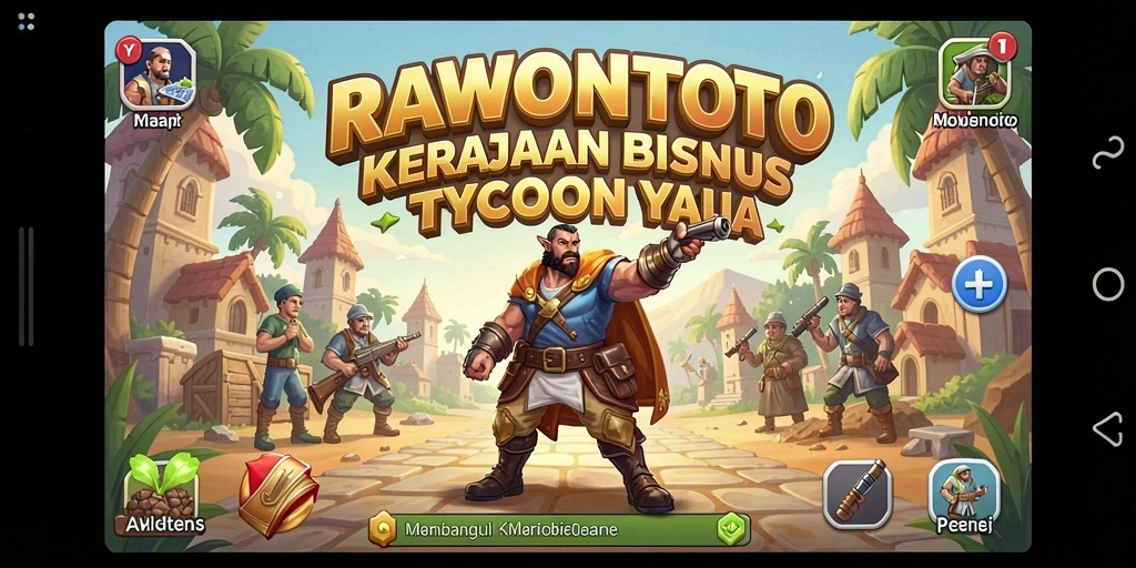 Screenshot gameplay RAWONTOTO menampilkan pembangunan bisnis yang menarik dalam dunia Tycoon.