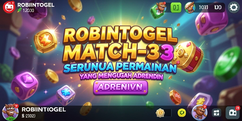 Tampilan gameplay ROBINTOGEL dengan objek-objek cerah dan tantangan match-3.