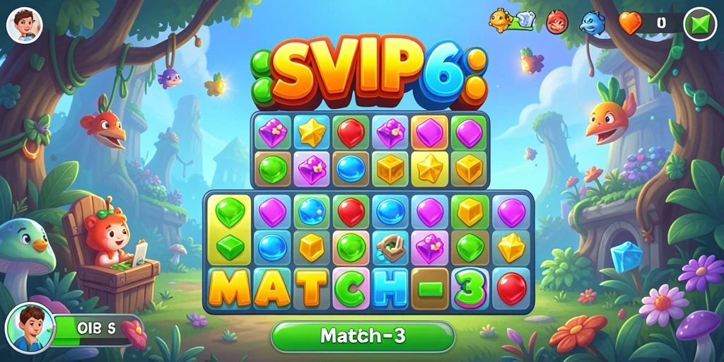 Screenshot gameplay SVIP6 menampilkan aksi seru dan kombinasi Match-3.