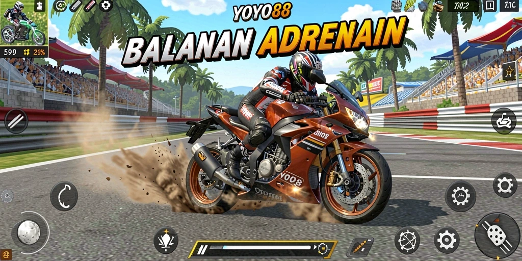 Tampilan menarik dari gameplay balapan motor di YOYO88.